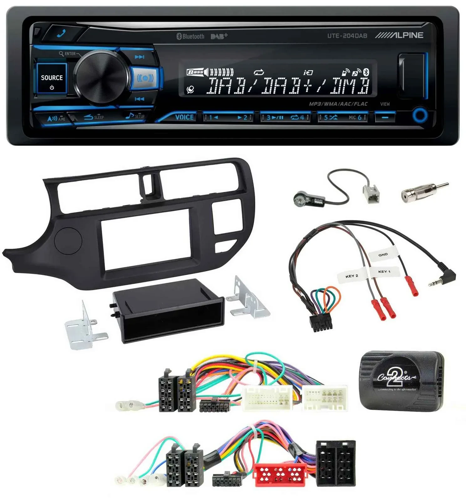 Автомагнитола для Kia Rio UB 2011–2015 Alpine USB, Bluetooth, DAB, поддержка кнопок на руле, чёрная