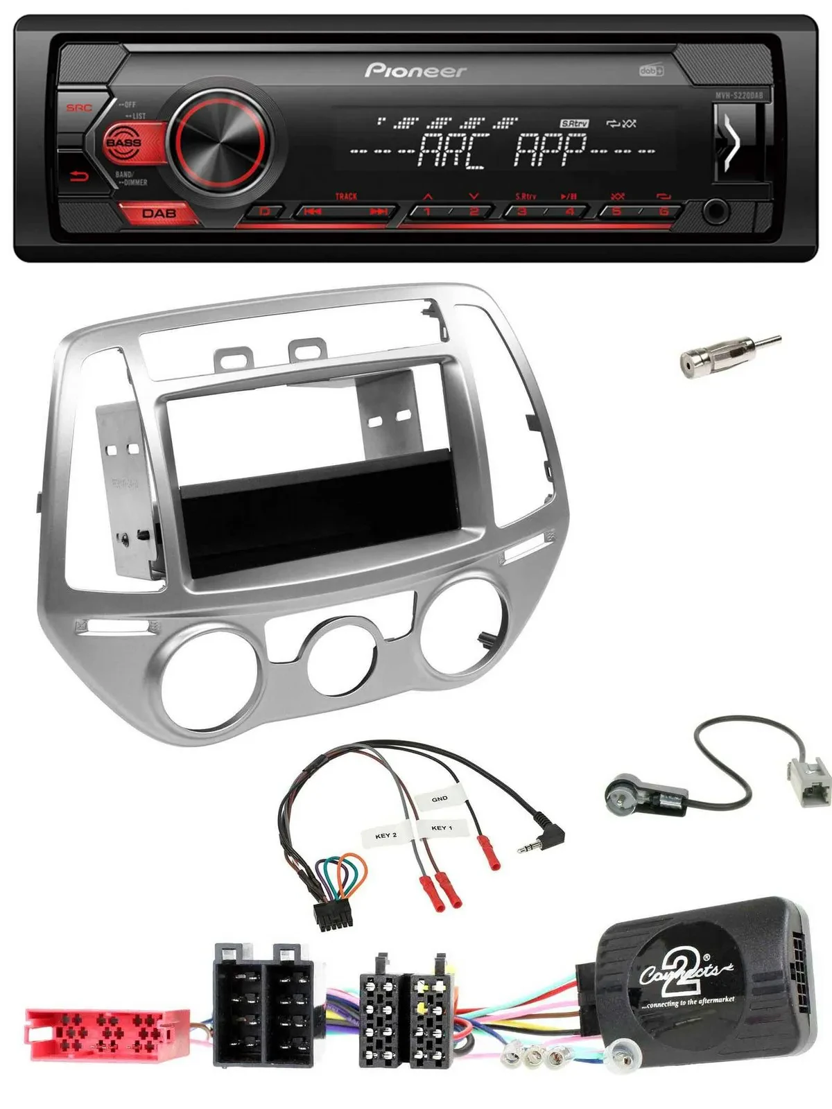 Автомагнитола для Hyundai i20 (2012–2014) Pioneer DAB, 1-DIN, USB, MP3, серебристая