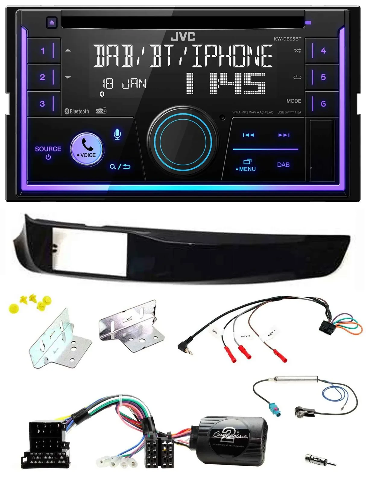 JVC Lenkrad USB 2DIN DAB Bluetooth CD Autoradio für Alfa Giulietta 940 10-14 sch