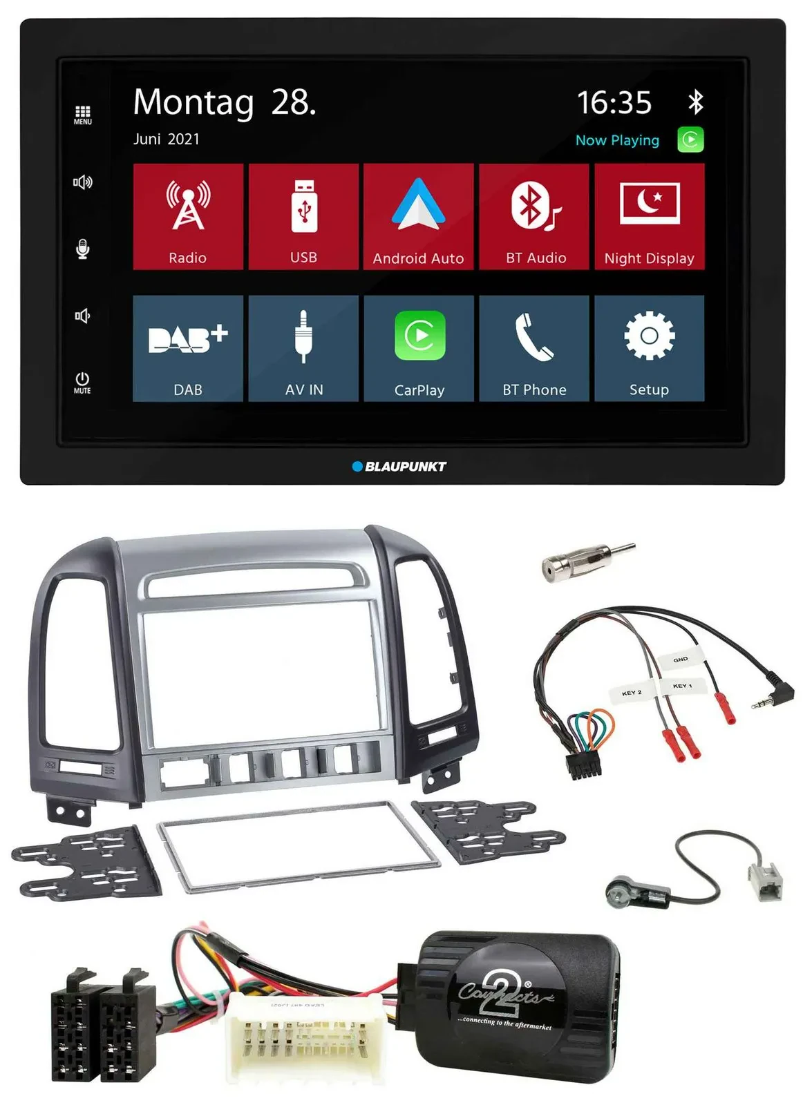 Автомагнитола Blaupunkt 2DIN Bluetooth DAB USB для Hyundai Santa Fe 4 (МКПП)