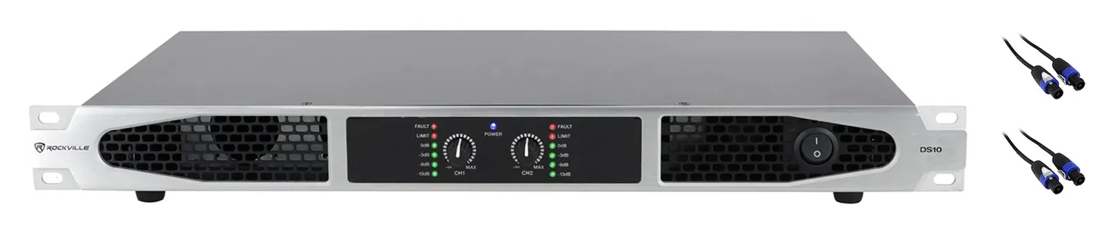 Усилитель мощности для PA Rockville DS10 2-канальный 900W RMS (3500W Peak) с Speakon-кабелями (2 шт)
