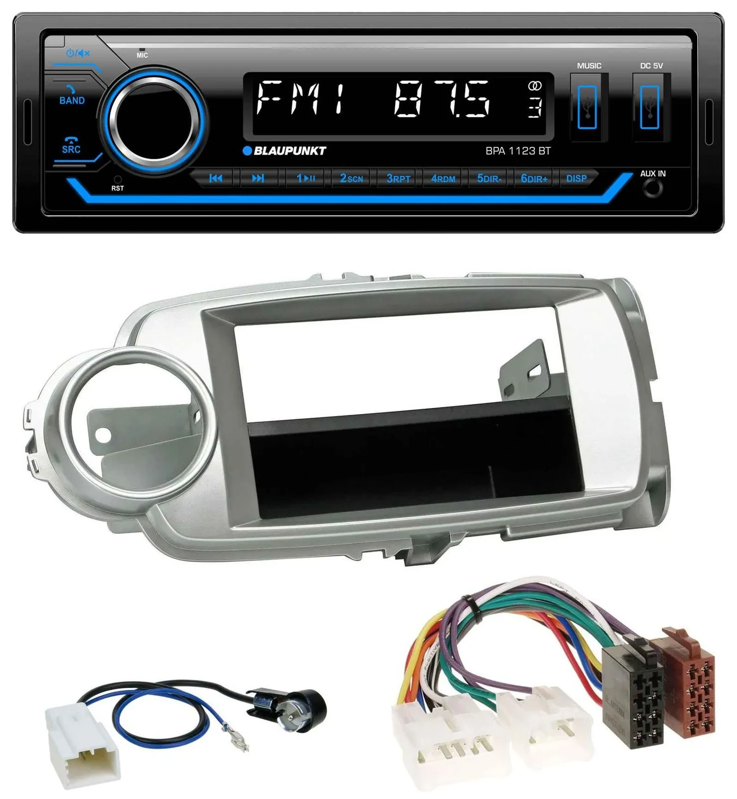 Blaupunkt MP3 Bluetooth USB AUX Autoradio für Toyota Yaris (11-14) - silber