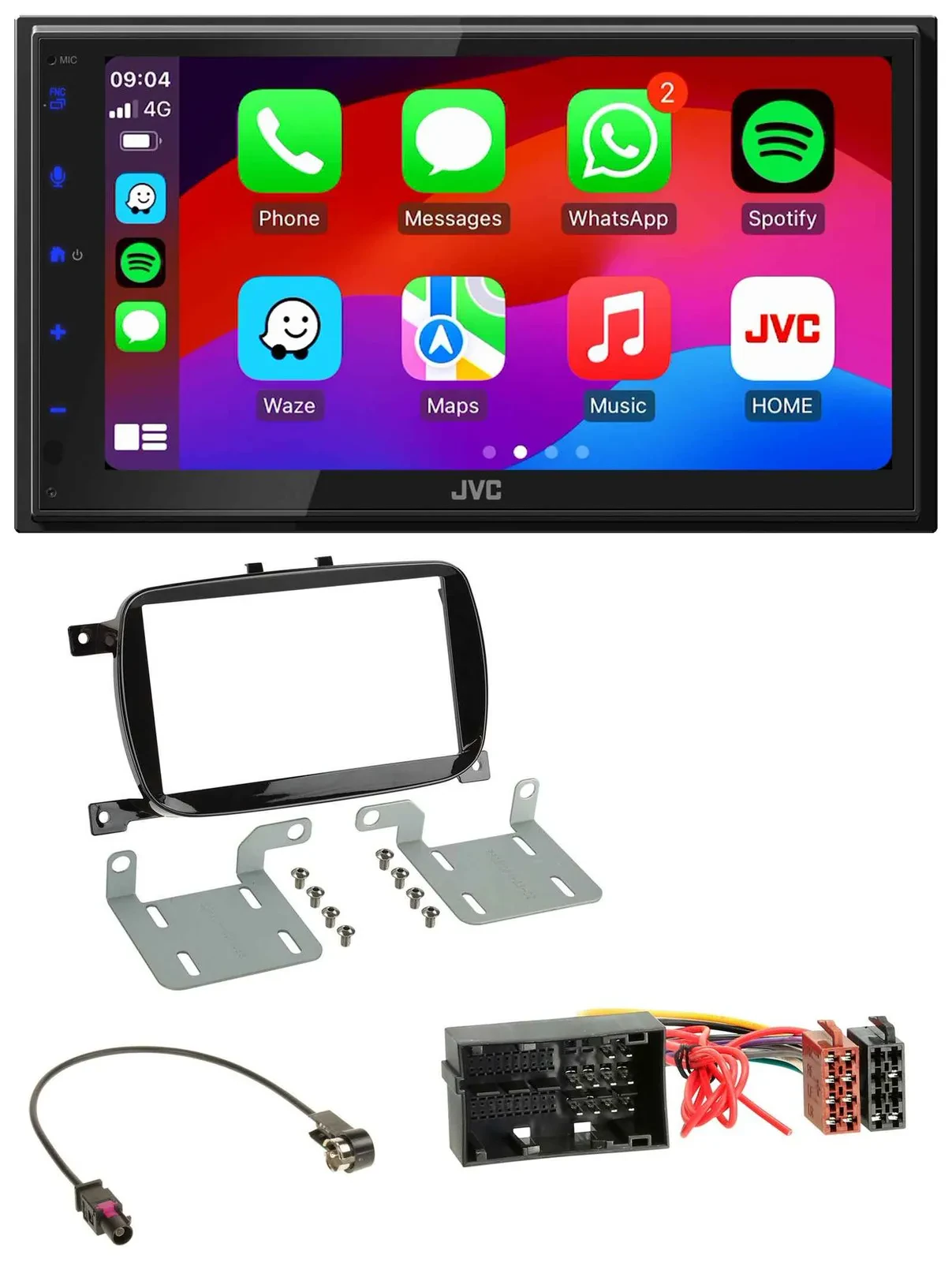 Автомагнитола для Fiat 500X (с 2016) JVC 2-DIN, Bluetooth, MP3, DAB, USB, цвет: черный глянец