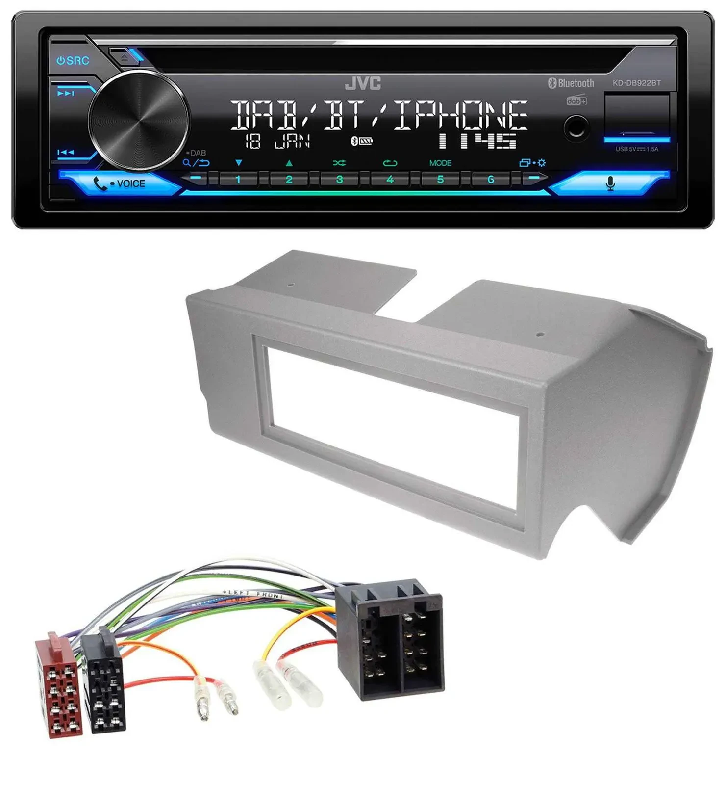JVC Bluetooth MP3 USB DAB CD Autoradio für Fiat Panda (bis 2002) - grau