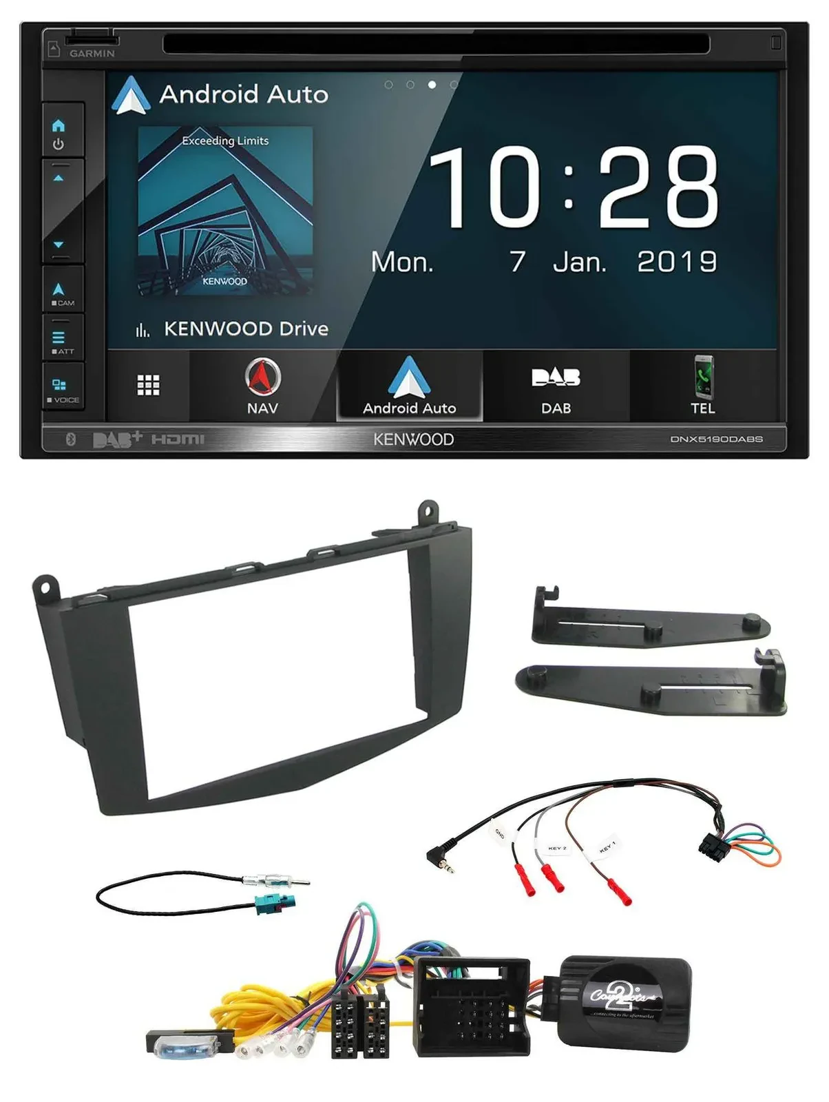 Kenwood DAB TMC USB 2DIN Lenkrad Bluetooth Navigation für Mercedes C-Klasse 07-1