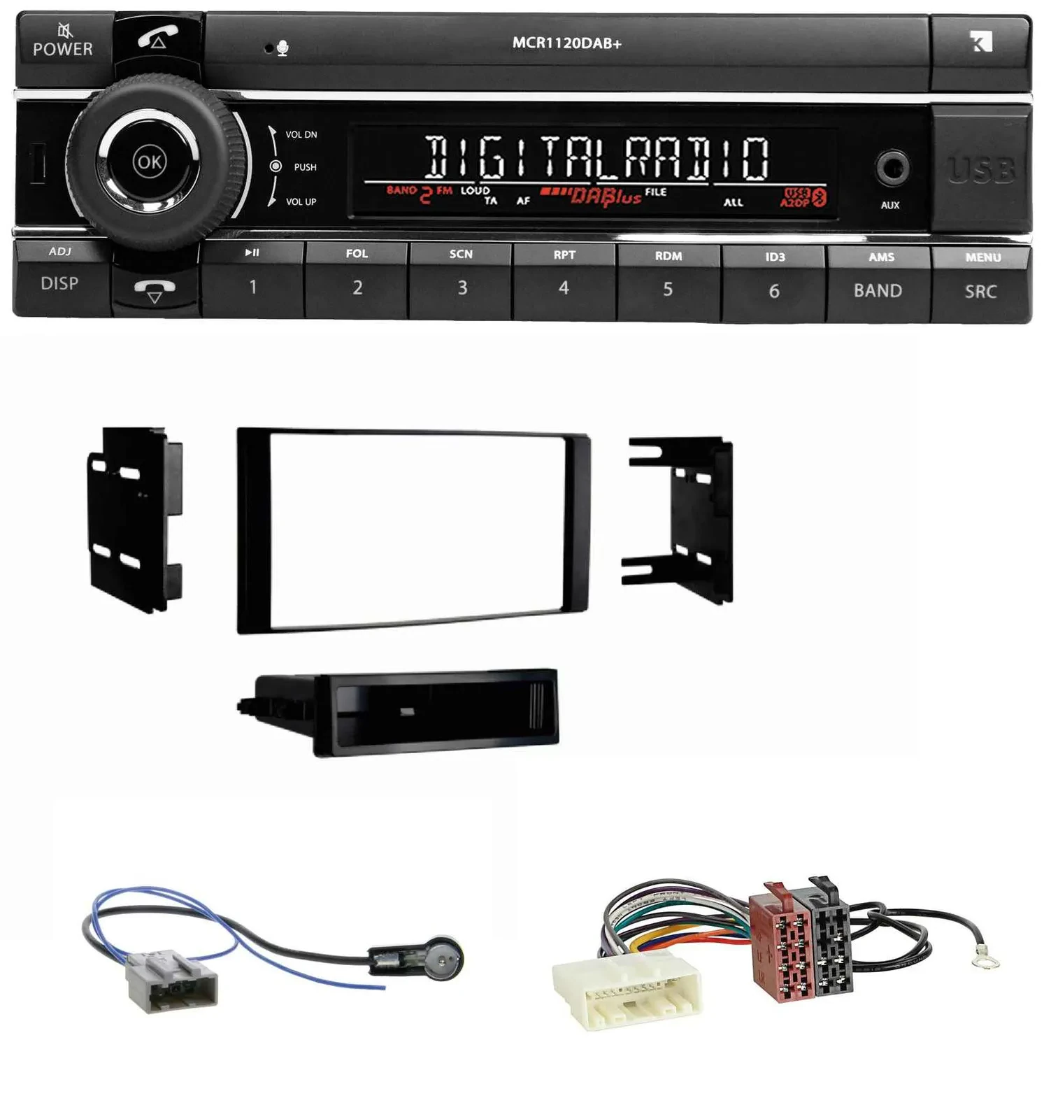 Kienzle Bluetooth MP3 USB DAB Autoradio für Nissan Micra 2013-2017 schwarz matt