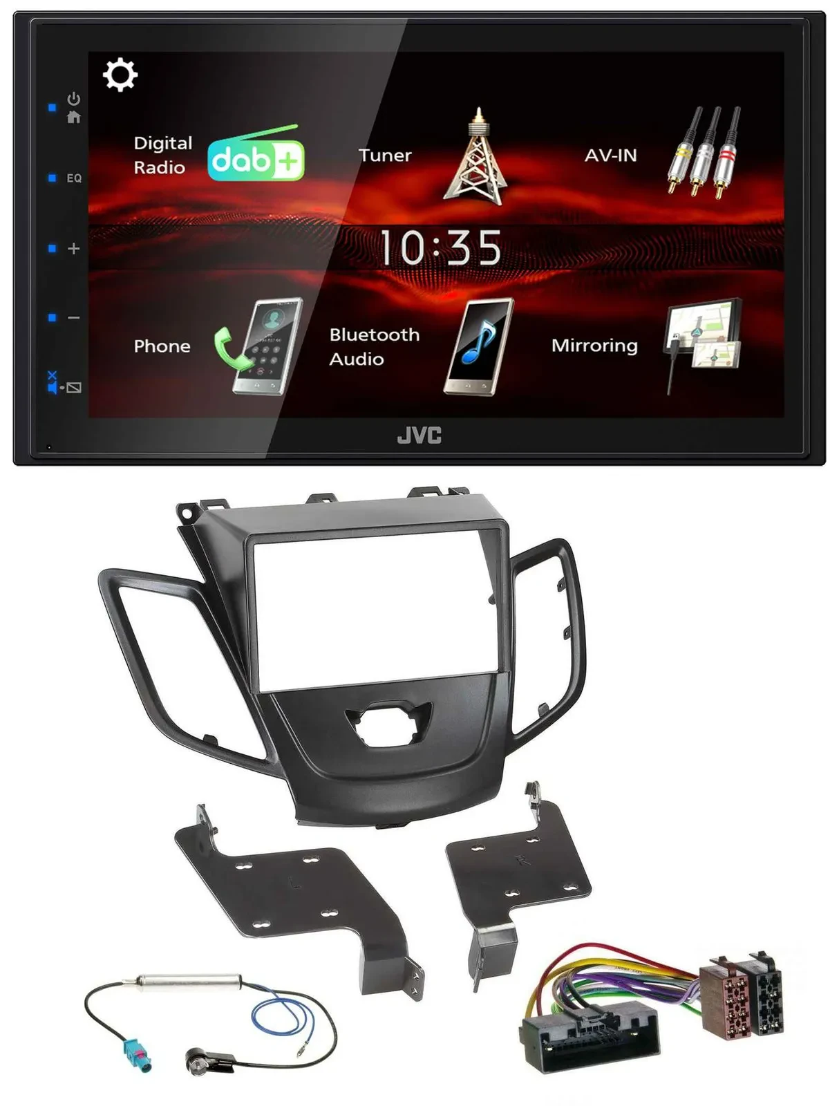 JVC USB Bluetooth MP3 DAB 2DIN Autoradio für Ford Fiesta 10-17 schwarz