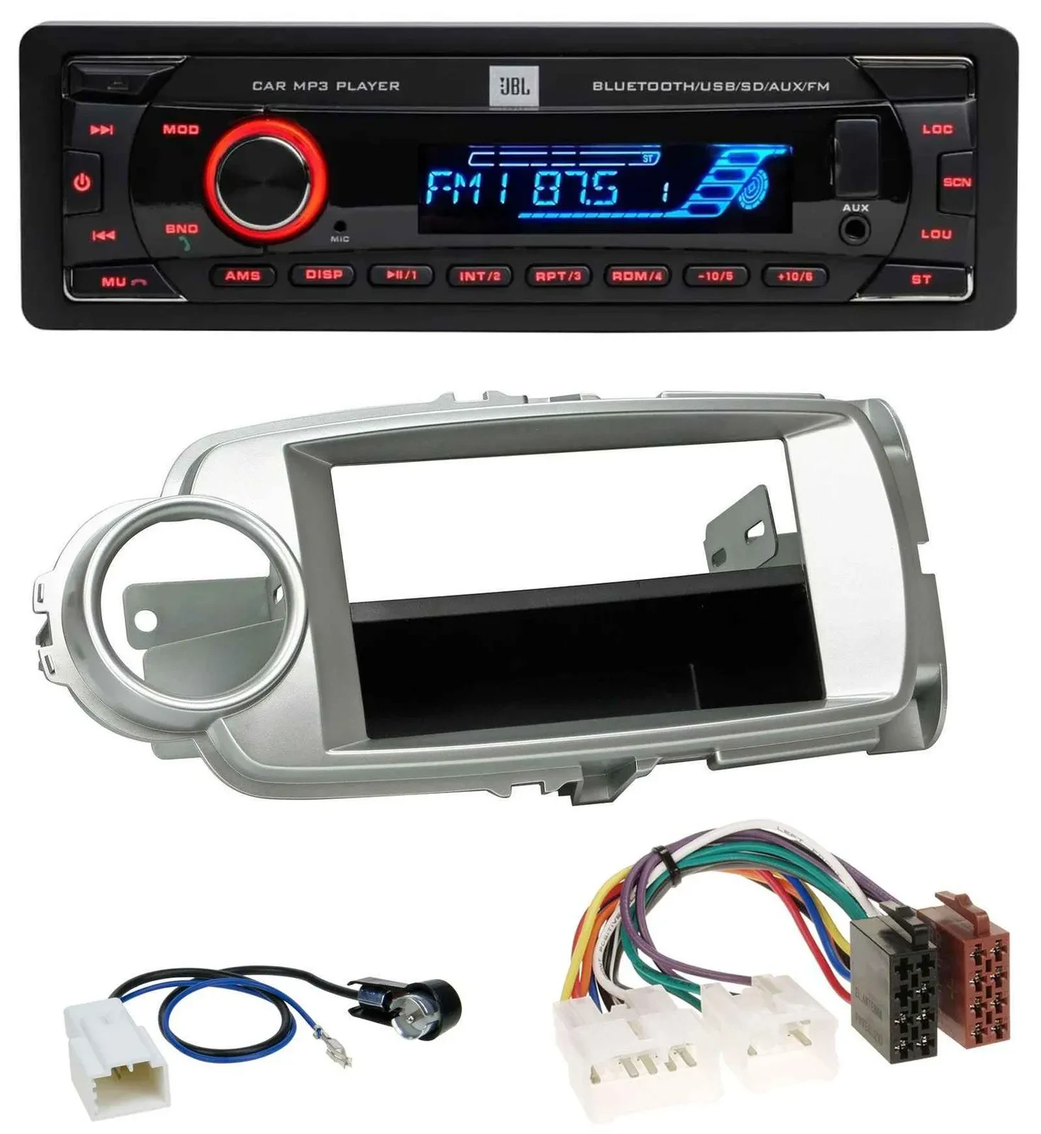JBL AUX MP3 USB Bluetooth SD Autoradio für Toyota Yaris (11-14) - silber