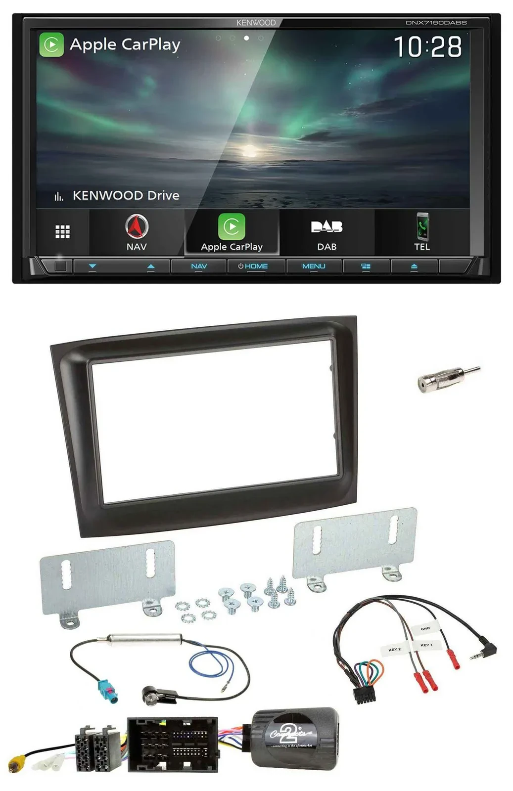 Kenwood Bluetooth USB 2DIN Lenkrad TMC DAB Navigation für Fiat Doblo ab 2015 sch