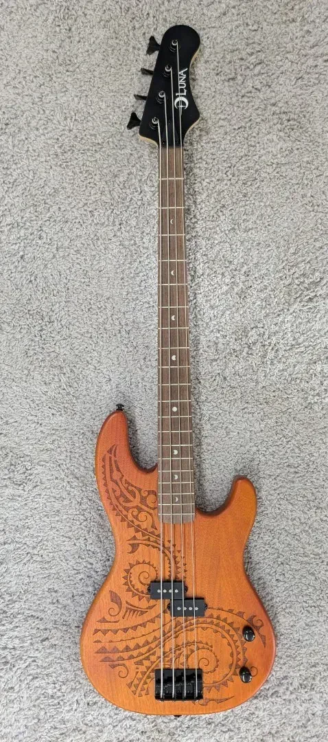 Luna Guitars TAT34 Tattoo Mahogany Electric 34" Scale bass Guitar