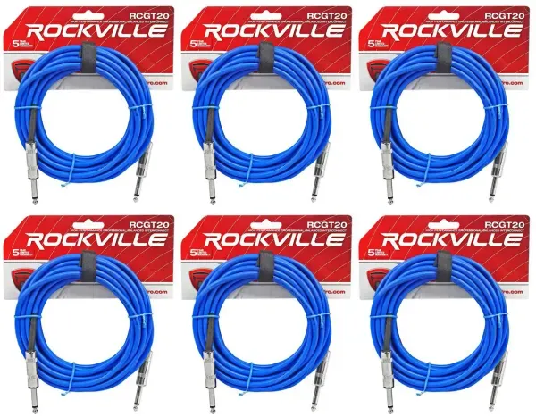 Инструментальный кабель Rockville RCGT20BL Blue 6.1 м (6 штук)