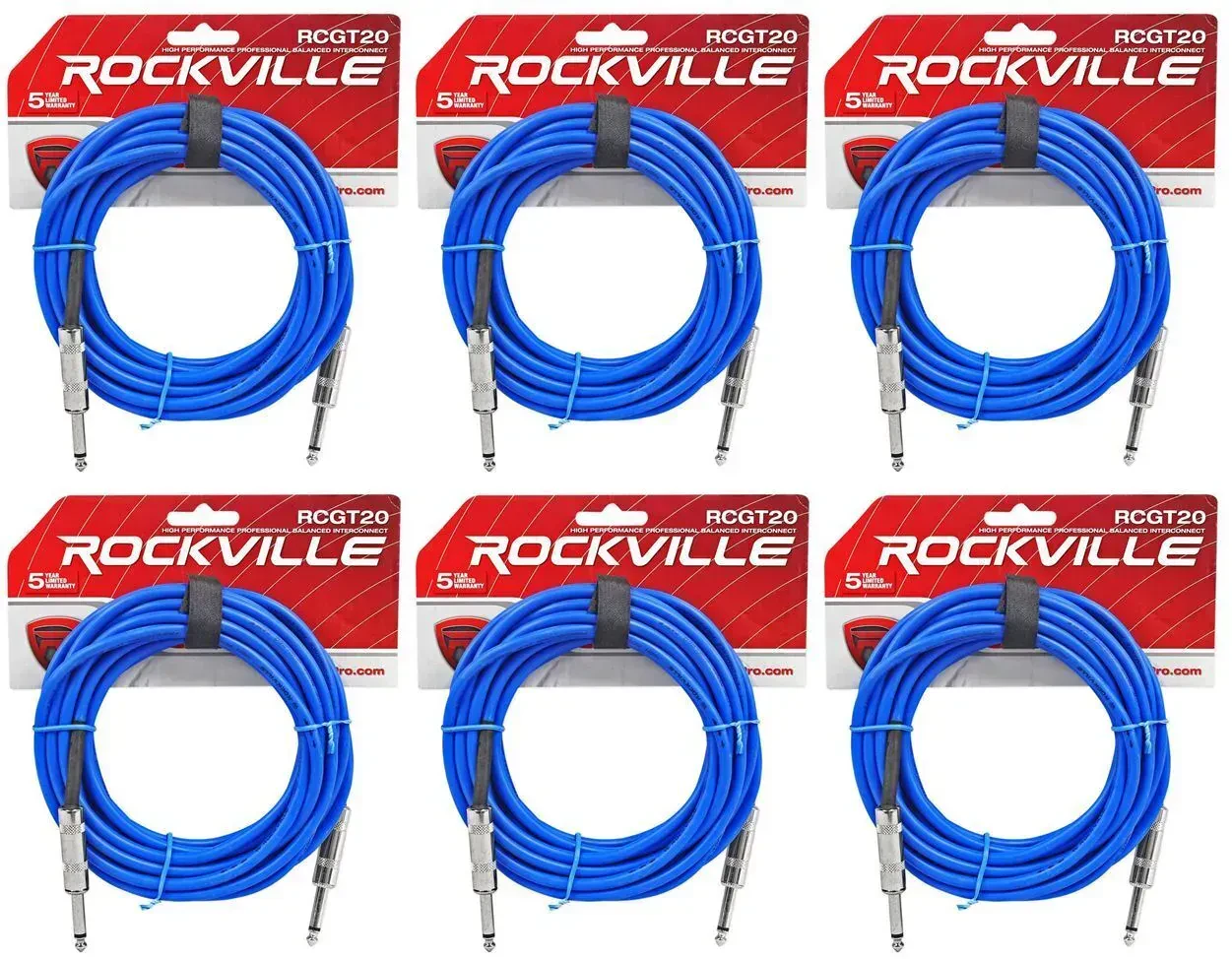 Инструментальный кабель Rockville RCGT20BL Blue 6.1 м (6 штук)