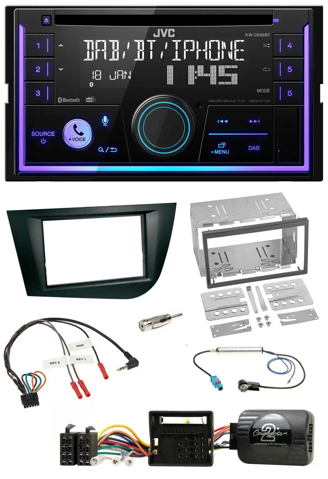 JVC Lenkrad USB 2DIN DAB Bluetooth CD Autoradio für Seat Leon 2005-2009 schwarz