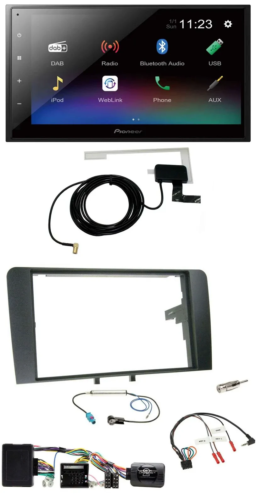 Автомагнитола для Audi A3 8P 2003–2012 Pioneer 2DIN, DAB, Bluetooth, USB, совместима с Bose активной системой