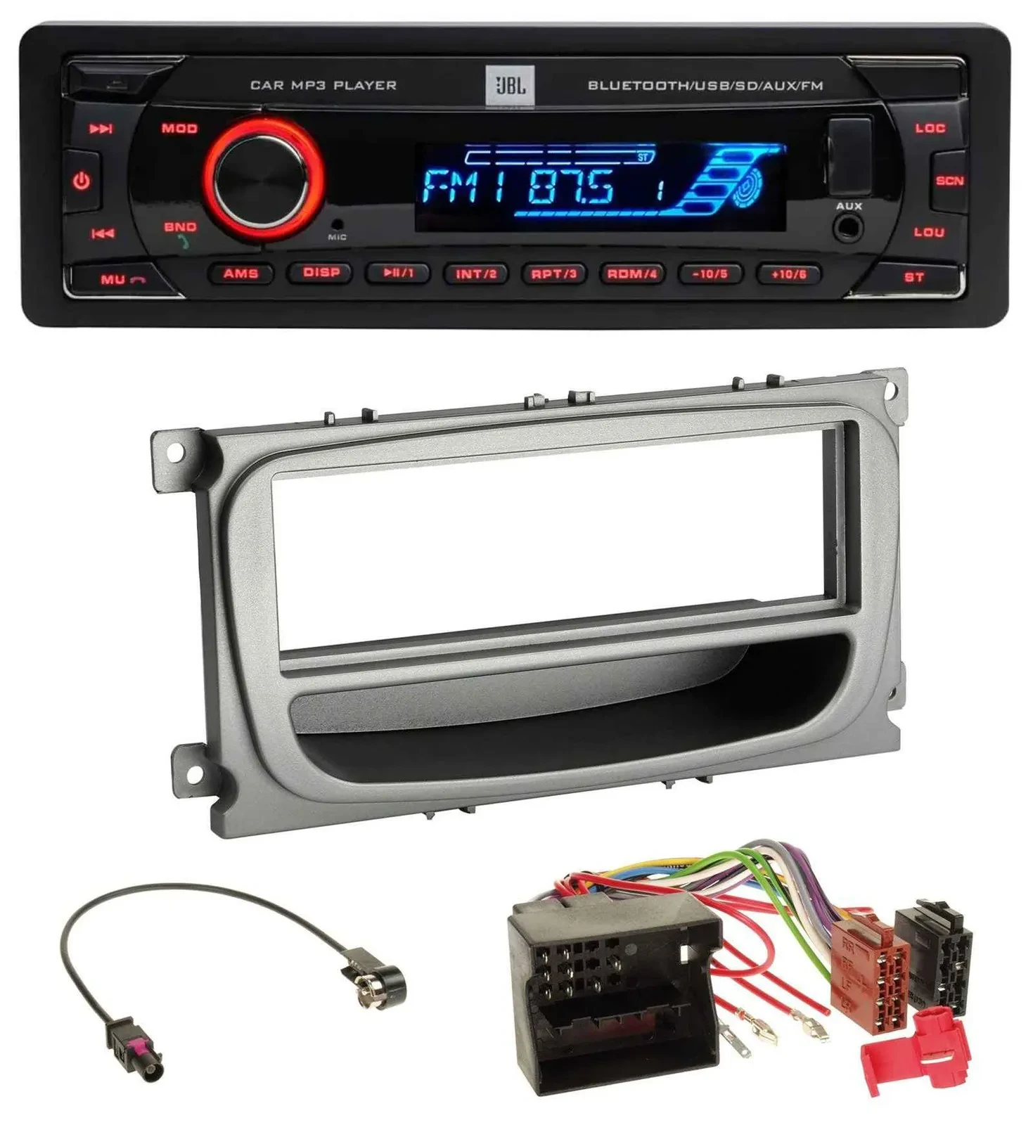 JBL AUX MP3 USB Bluetooth SD Autoradio für Ford Mondeo S-Max 07-14 silber Ablage