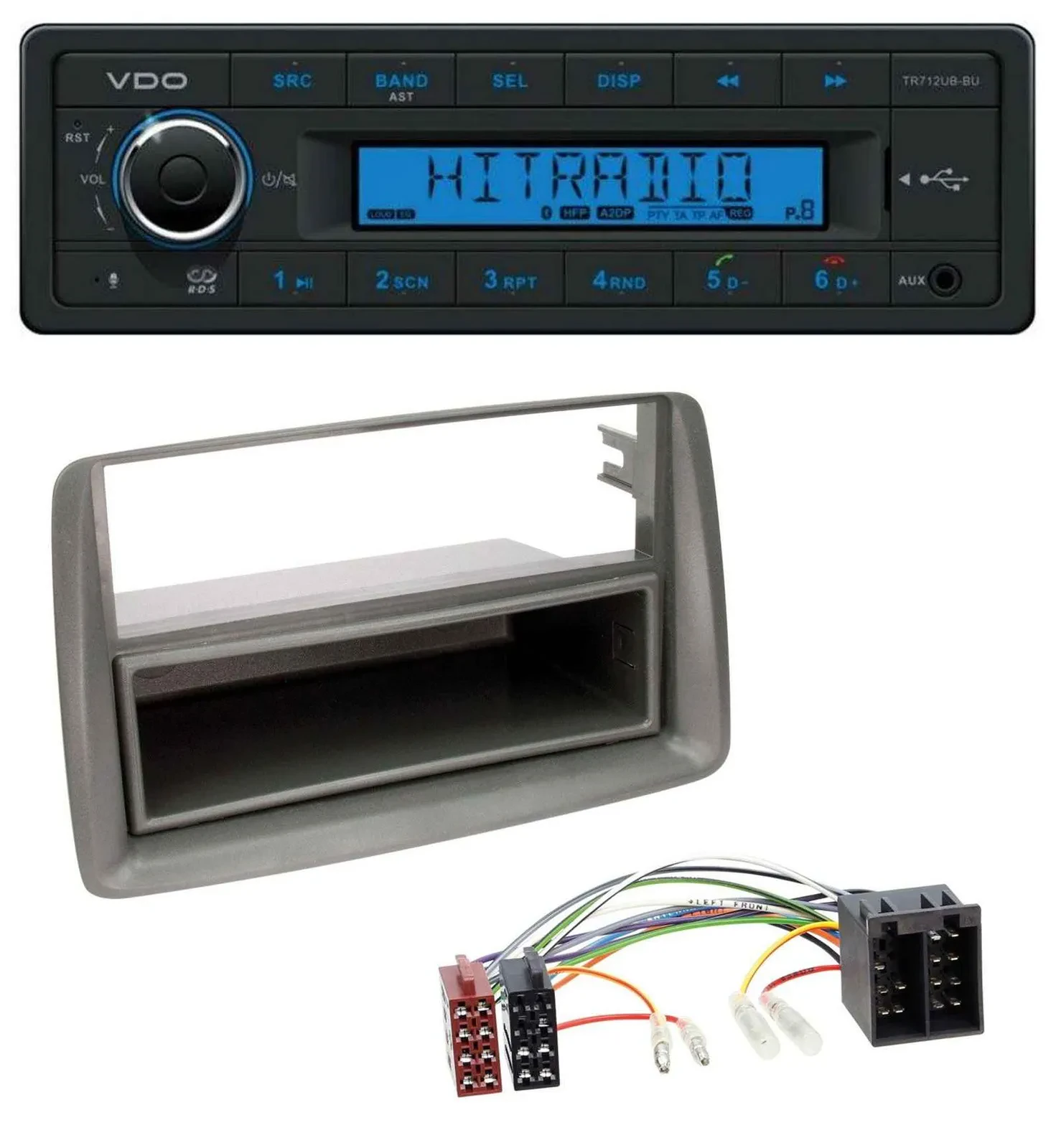 VDO Bluetooth AUX USB MP3 Autoradio für Fiat Panda (169 2003-2012) grau