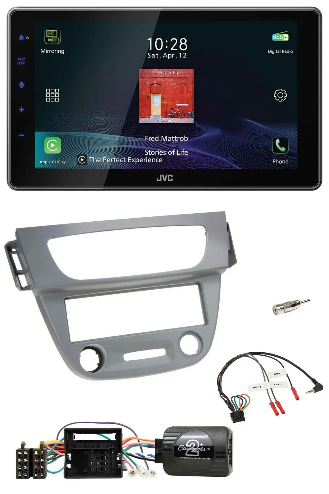 Автомагнитола JVC DAB, Bluetooth, USB, для Renault Megane III (2009–2012), серый, с поддержкой управления на руле