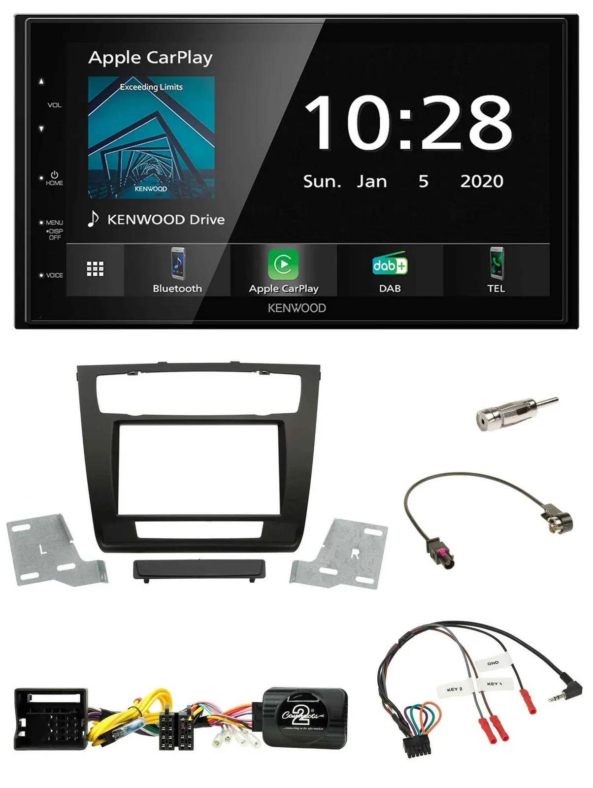 Kenwood Bluetooth Lenkrad DAB USB 2DIN Autoradio für BMW 1er aut. Klima E81/E82/