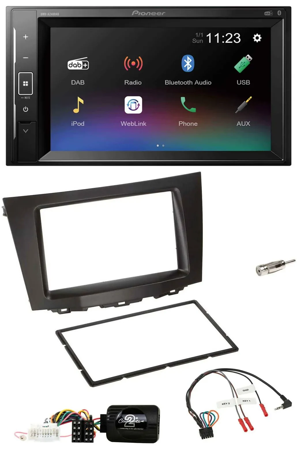 Pioneer DAB Lenkrad 2DIN Bluetooth USB Autoradio für Suzuki Kizashi ab 2010
