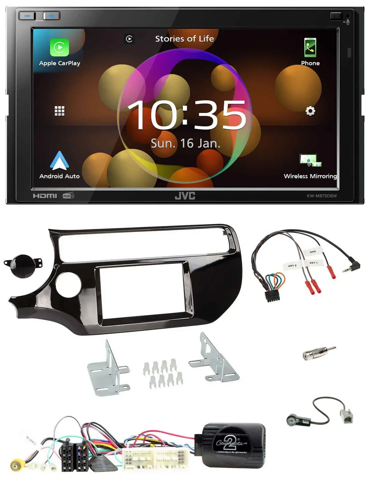 JVC DAB Lenkrad 2DIN Bluetooth USB Autoradio für Kia Rio UB 2017-2023 piano schw