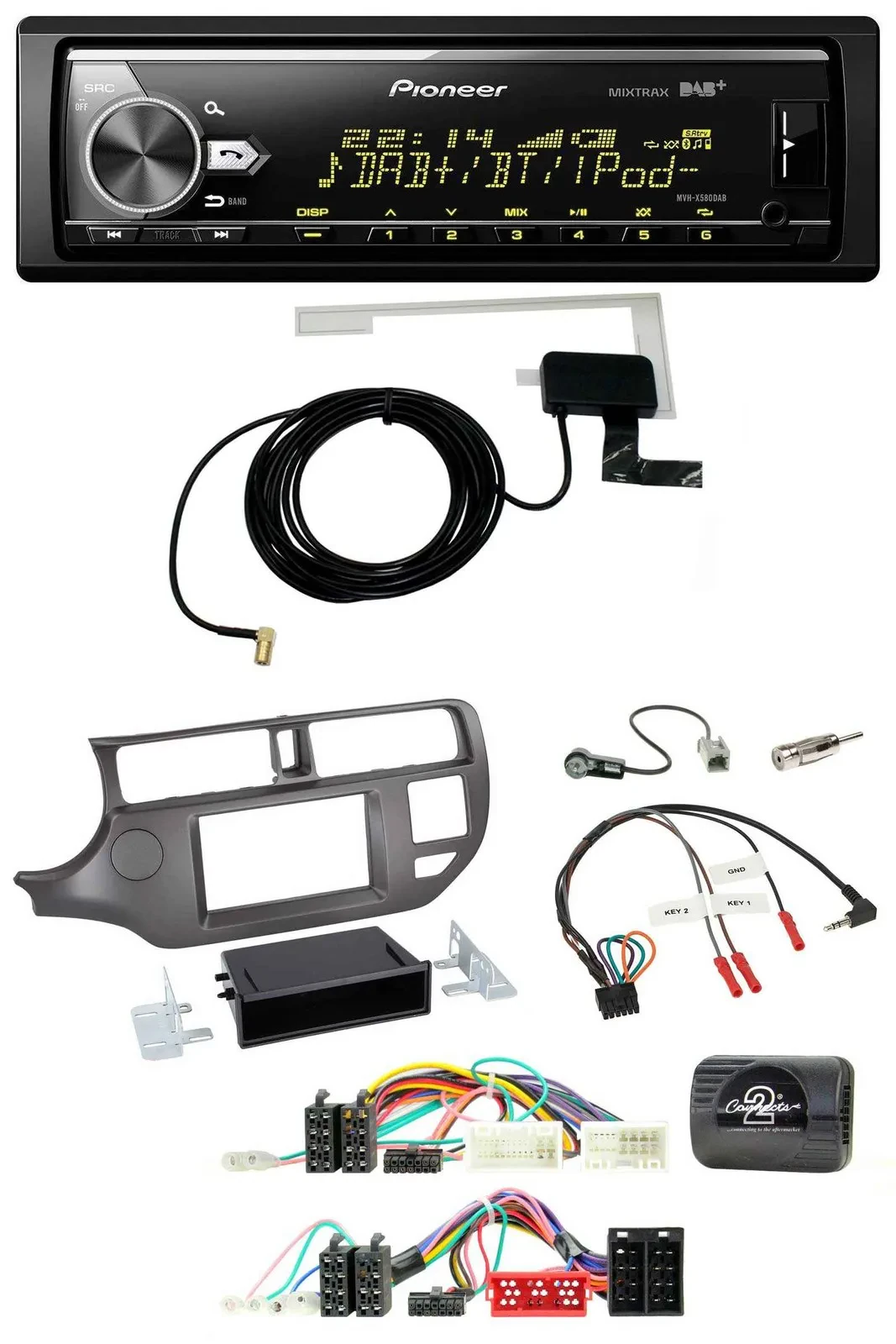 Автомагнитола Pioneer Bluetooth, DAB, USB для Kia Rio UB (2011–2015), антрацит