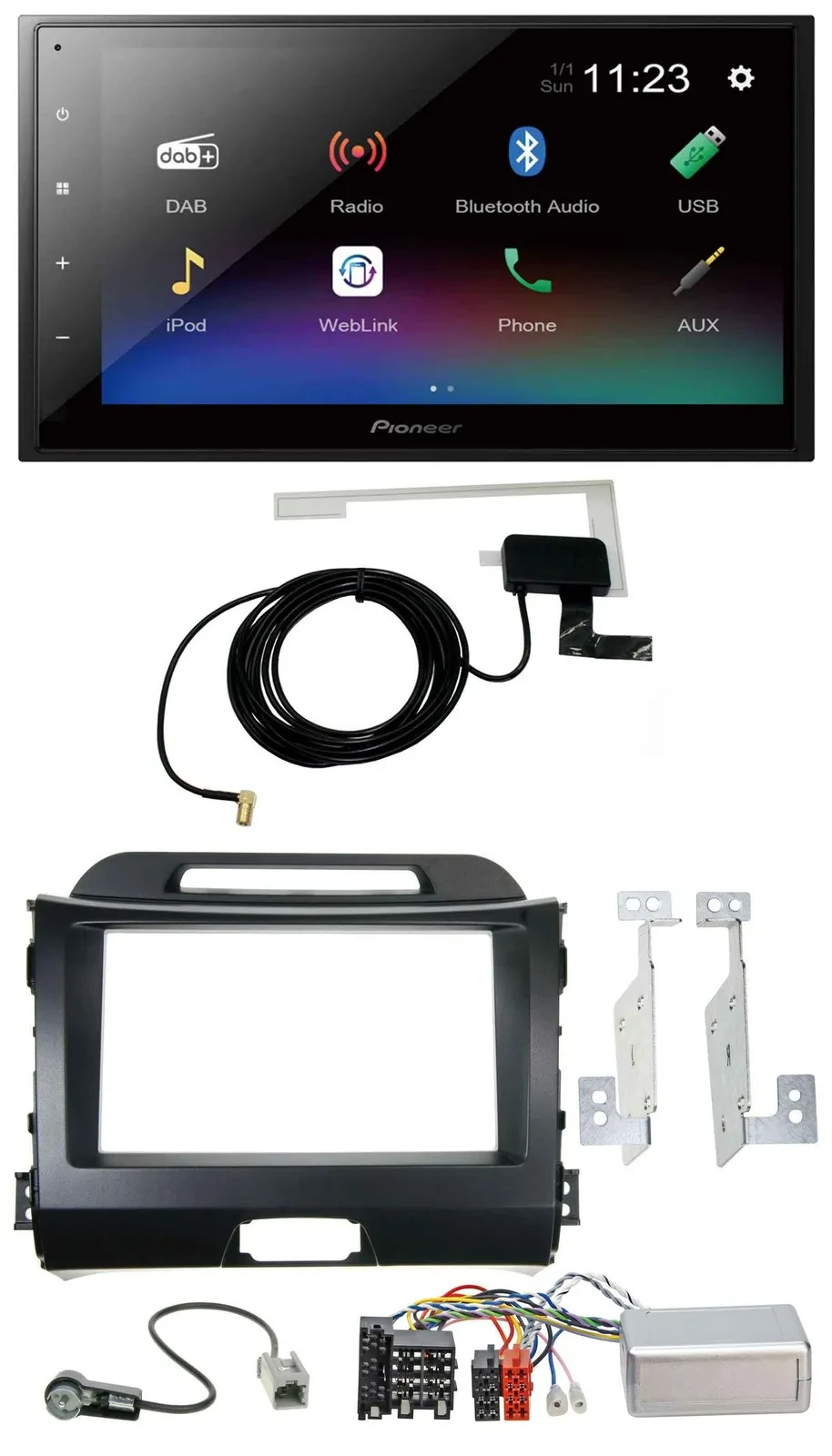 Автомагнитола Pioneer 2DIN, DAB, Bluetooth, USB, для Kia Sportage III (2010–2015), черный