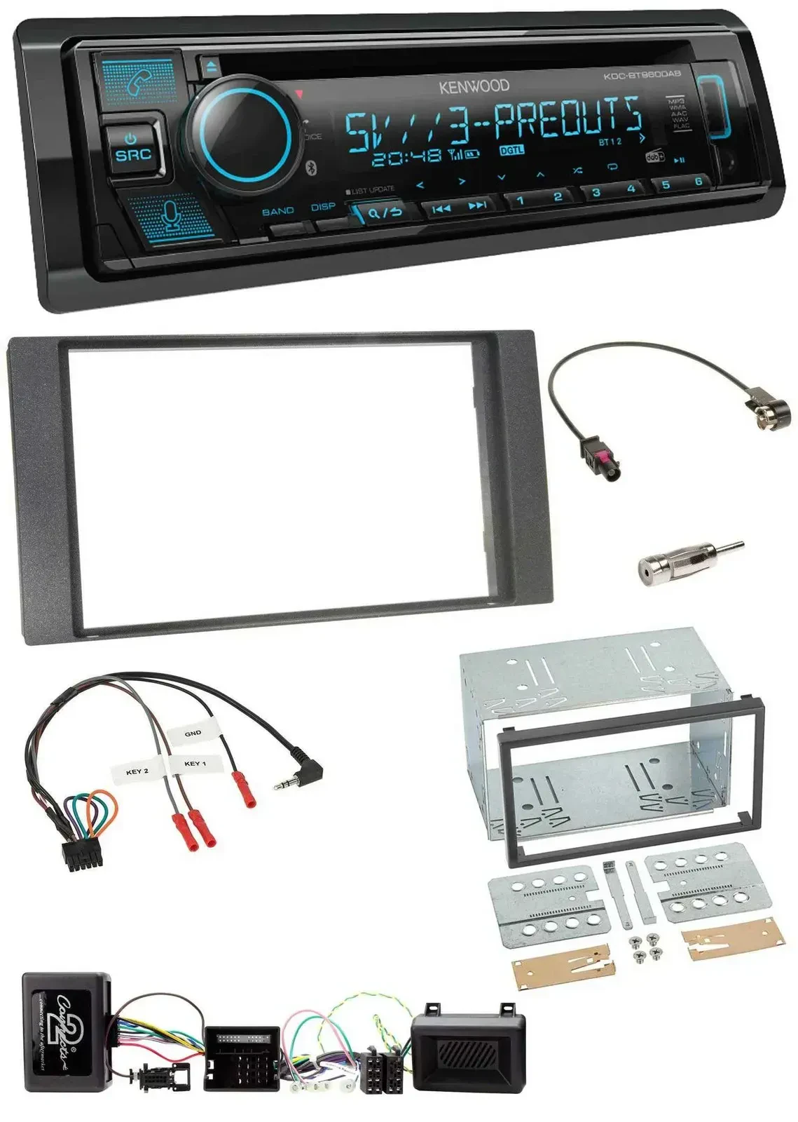 Автомагнитола Kenwood Bluetooth, CD, USB, DAB для Ford Kuga 2008–2012, антрацит, с поддержкой управления на руле