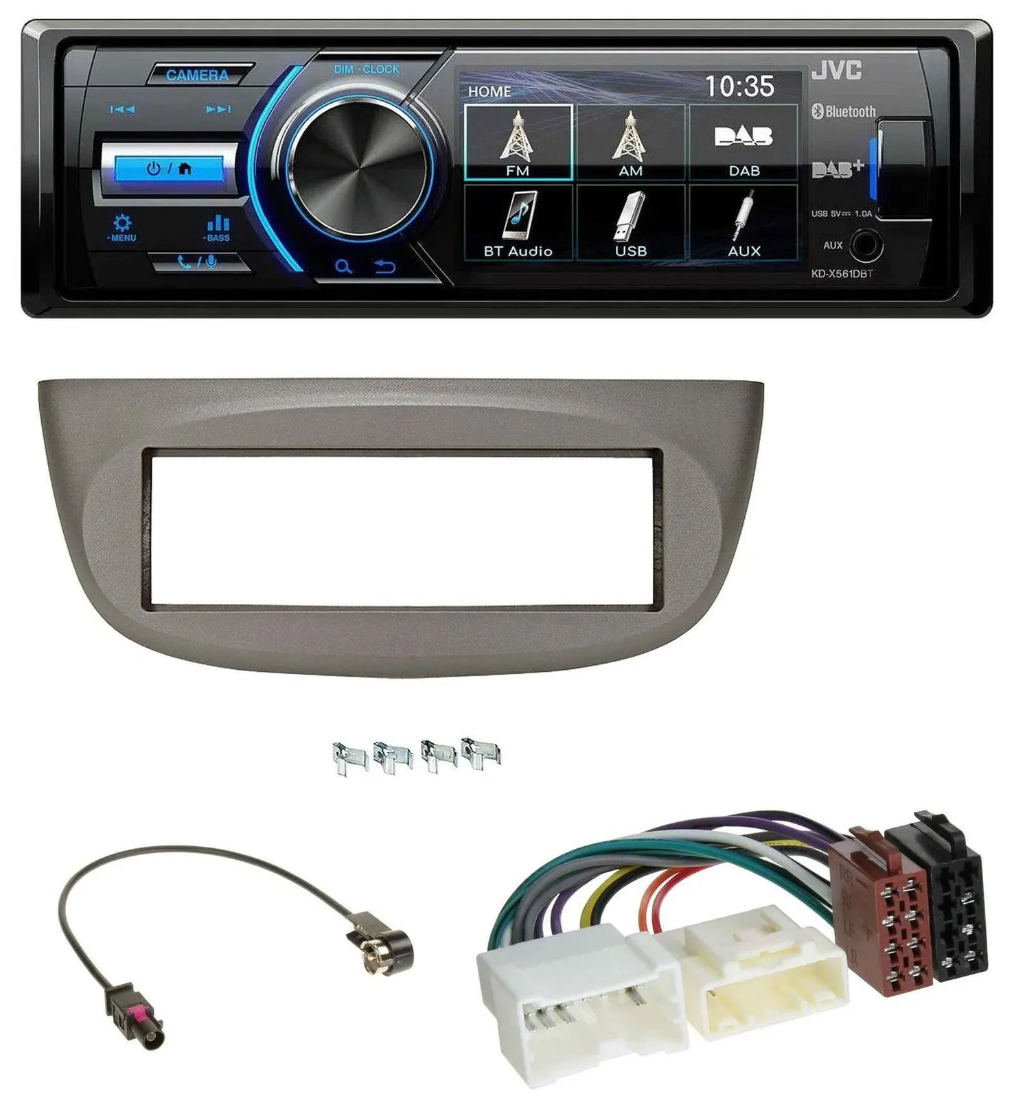 Автомагнитола для Renault Twingo (с 2012) JVC Bluetooth MP3 USB DAB, бежево-серая
