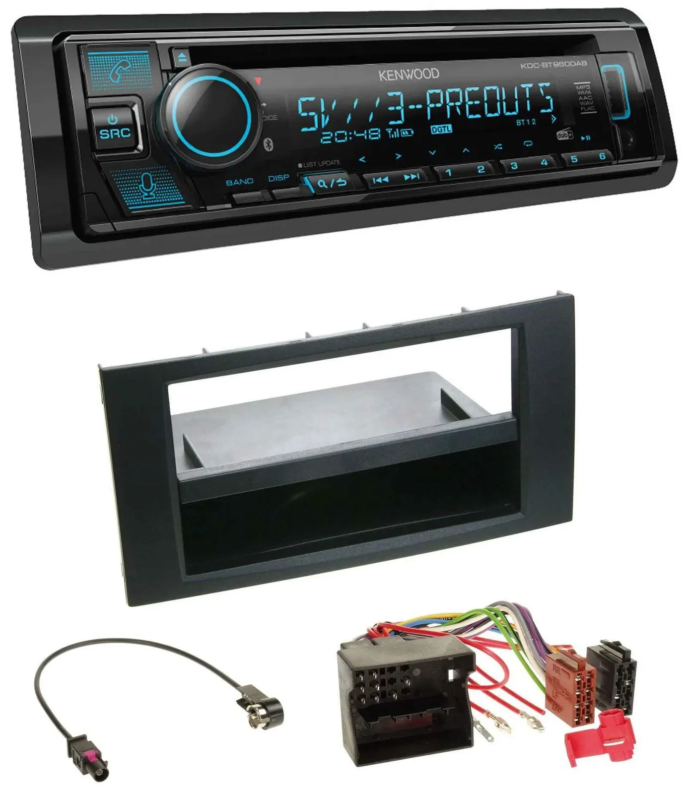 Автомагнитола Kenwood Bluetooth USB CD MP3 DAB для Ford Focus/Fiesta 2004–2008, чёрная
