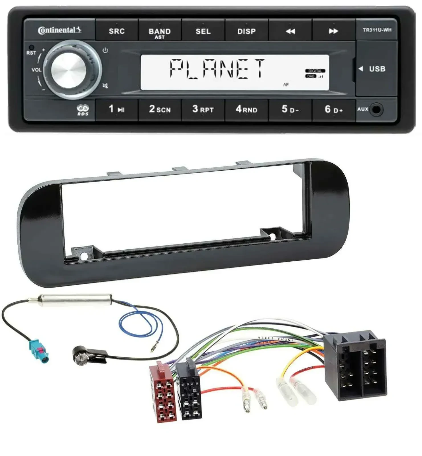 Автомагнитола Continental 1-DIN USB MP3 AUX для Fiat Panda (с 2012), глянцевая