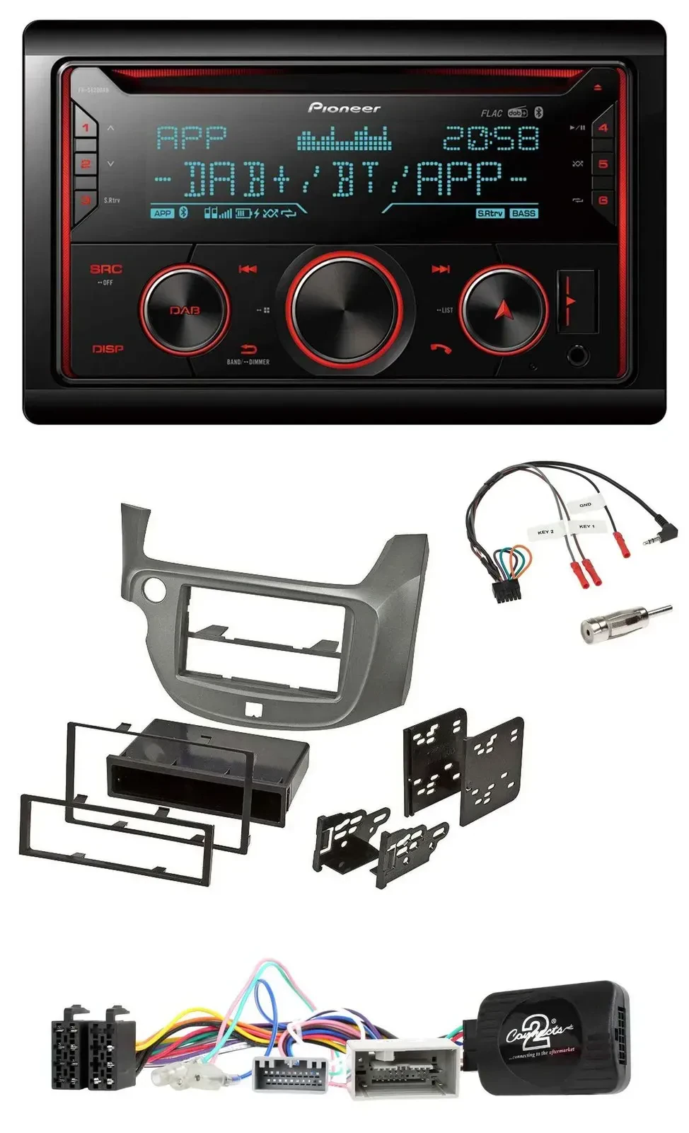 Автомагнитола Pioneer 2 DIN, DAB, Bluetooth, USB, CD, для Honda Jazz (с 2014), серебристая