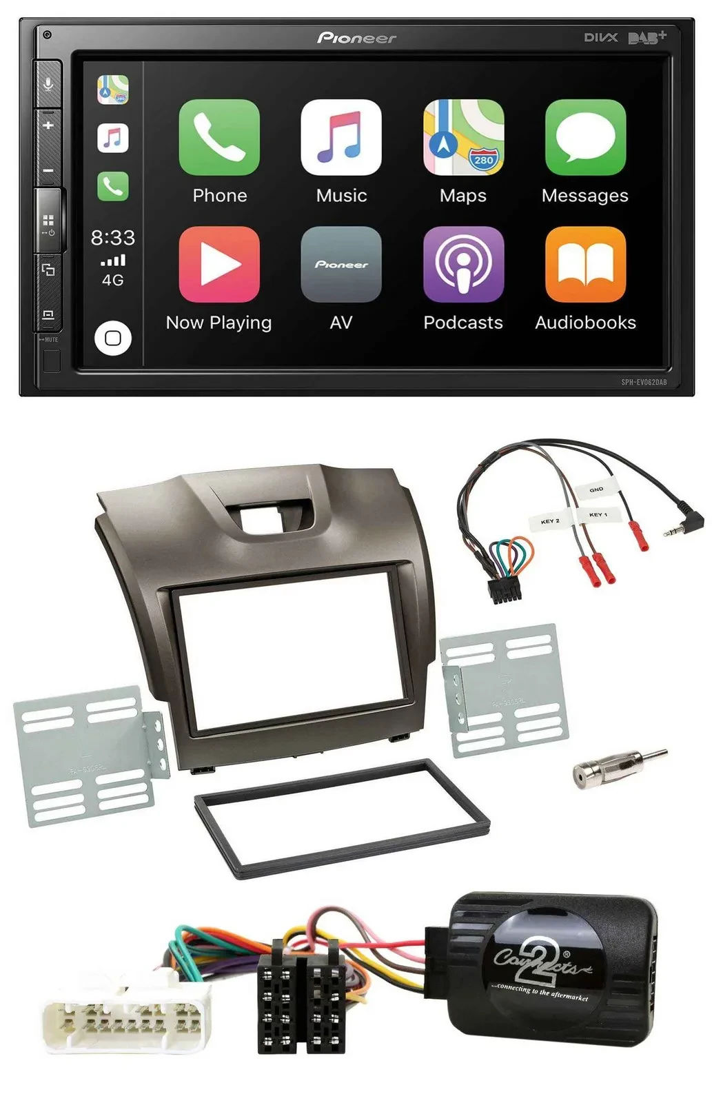 Pioneer USB Lenkrad DAB 2DIN Bluetooth Autoradio für Isuzu D-Max ab 2012 grau