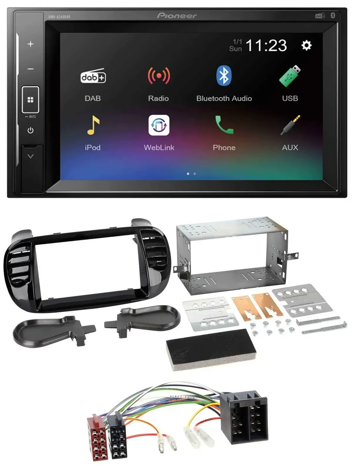 Автомагнитола Pioneer 2DIN DAB Bluetooth USB для Fiat 500 (до 2012) глянцевый черный