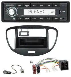 Continental USB MP3 AUX 1DIN Autoradio für Hyundai i10 (2008-2013) schwarz