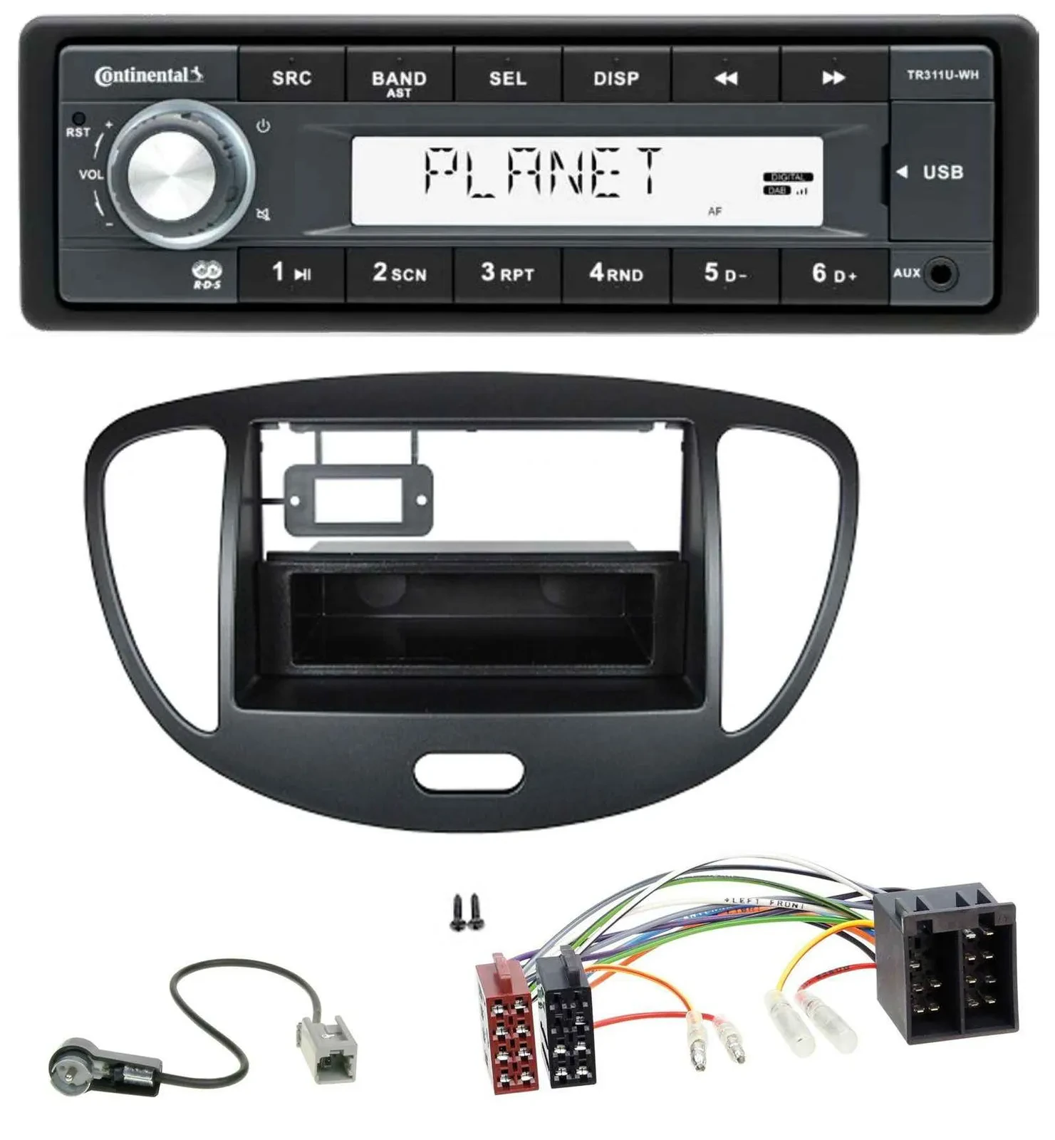 Continental USB MP3 AUX 1DIN Autoradio für Hyundai i10 (2008-2013) schwarz