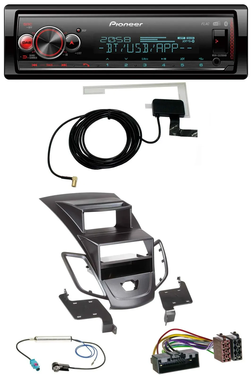 Pioneer Bluetooth DAB USB MP3 Autoradio für Ford Fiesta 10-17 Display schwarz