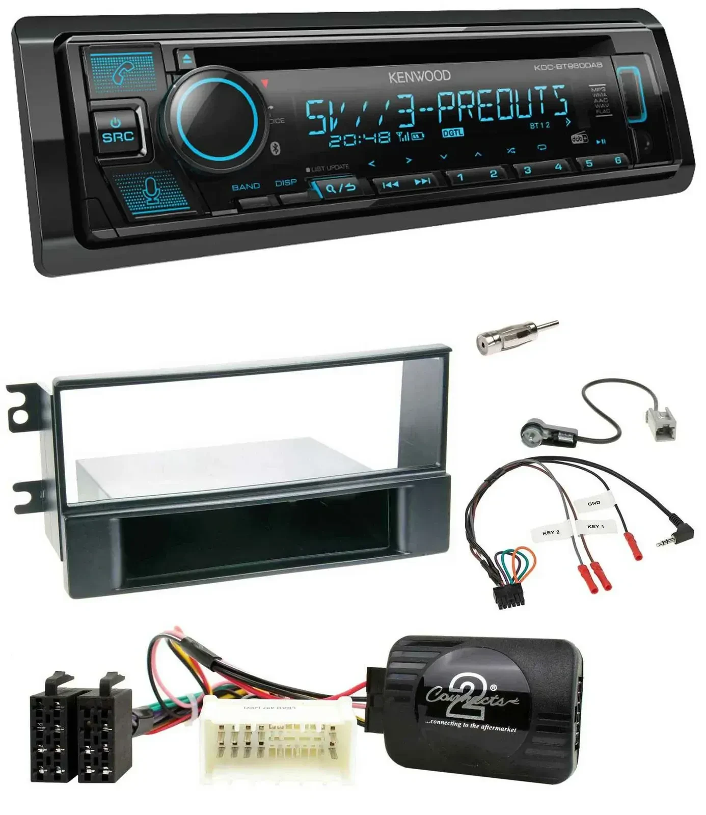 Автомагнитола для Kia Sportage II (2008–2010) Kenwood Bluetooth USB CD DAB с поддержкой управления на руле