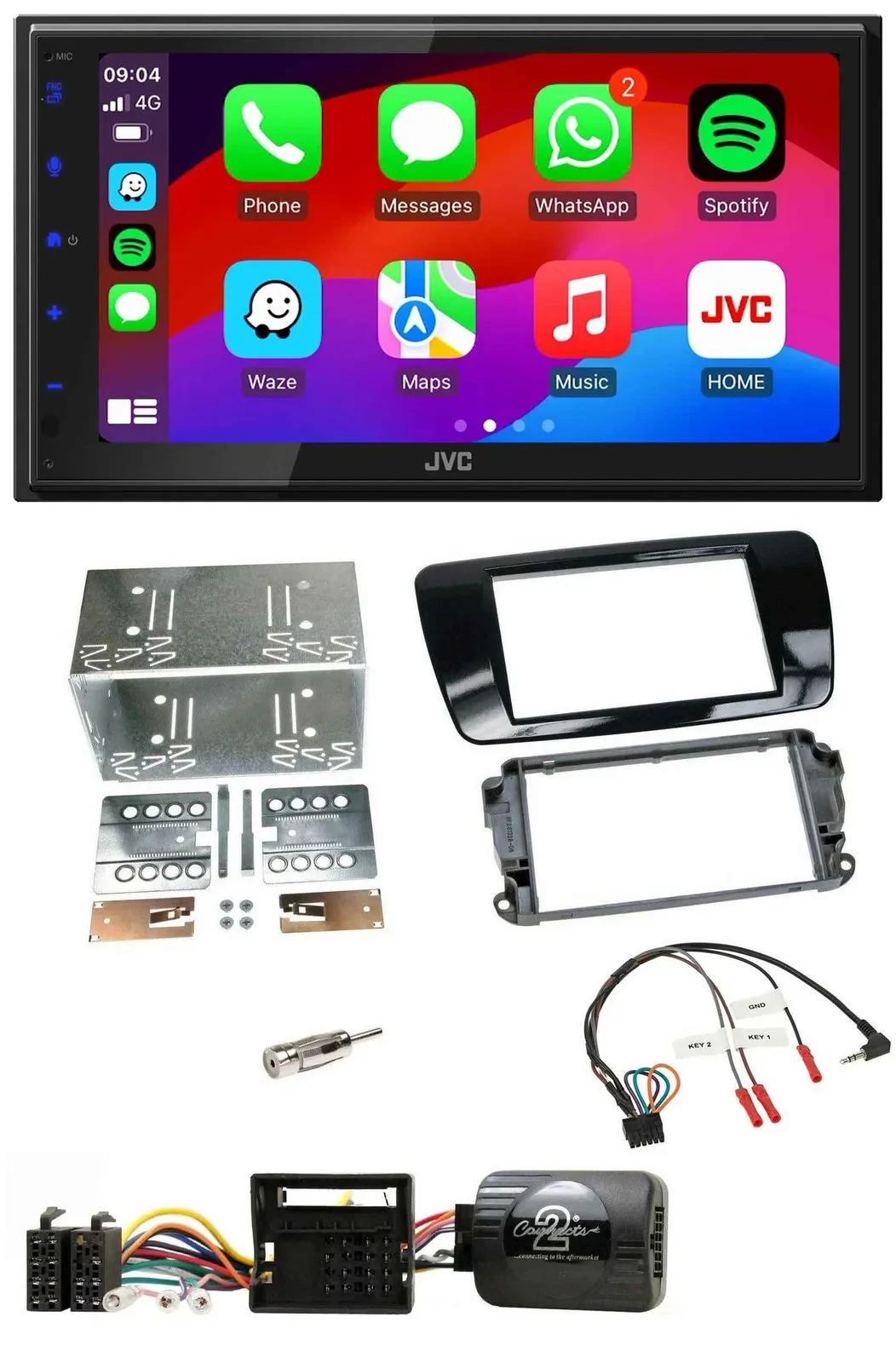 JVC Bluetooth 2DIN Lenkrad DAB USB Autoradio für Seat Ibiza ab 08 Klavierlack-sc