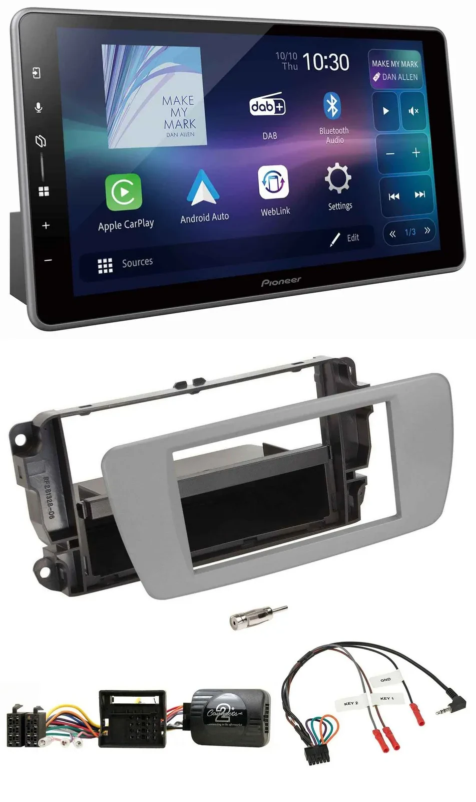 Автомагнитола для Seat Ibiza Pioneer Bluetooth, USB, DAB, серый (Dublingrau)