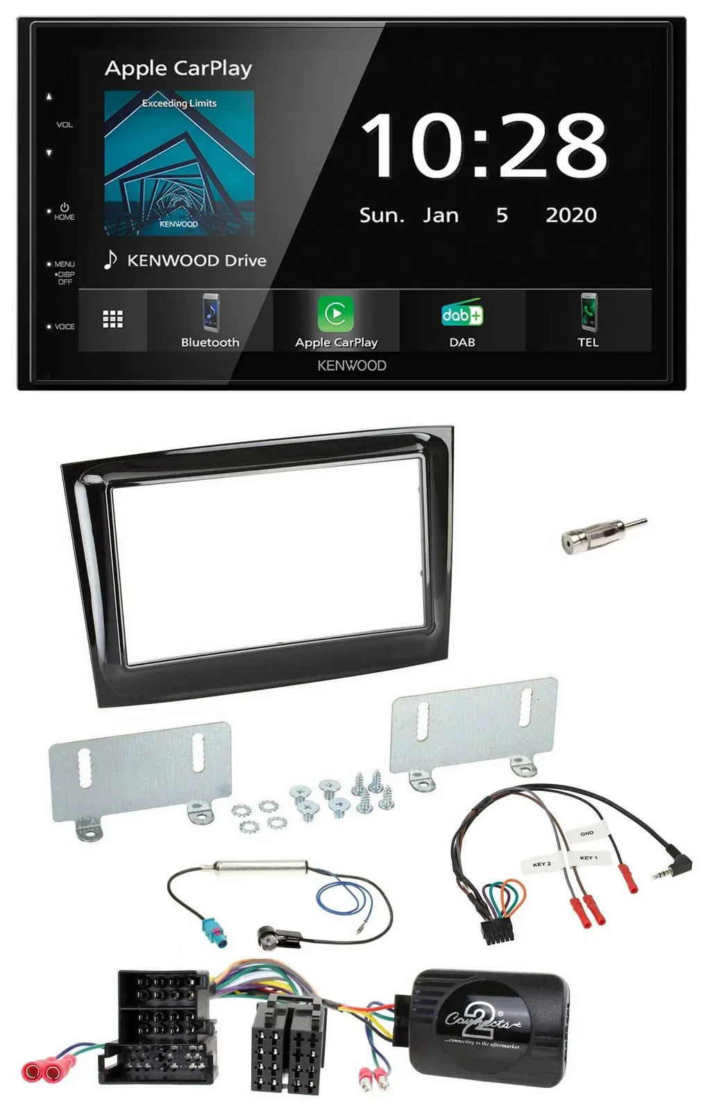 Kenwood Bluetooth Lenkrad DAB USB 2DIN Autoradio für Fiat Doblo ab 15 Mini-ISO p