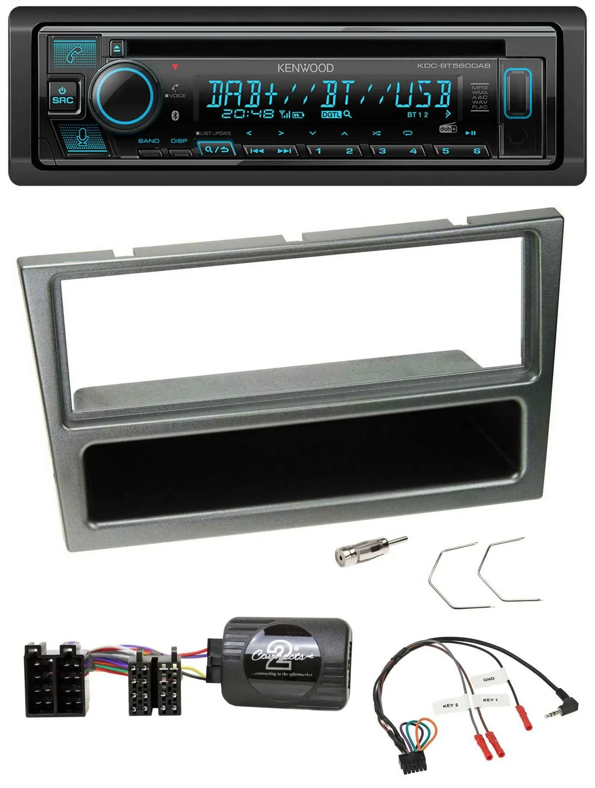 Автомагнитола Kenwood Bluetooth DAB CD USB для Opel Corsa C (2000–2004), алюминий