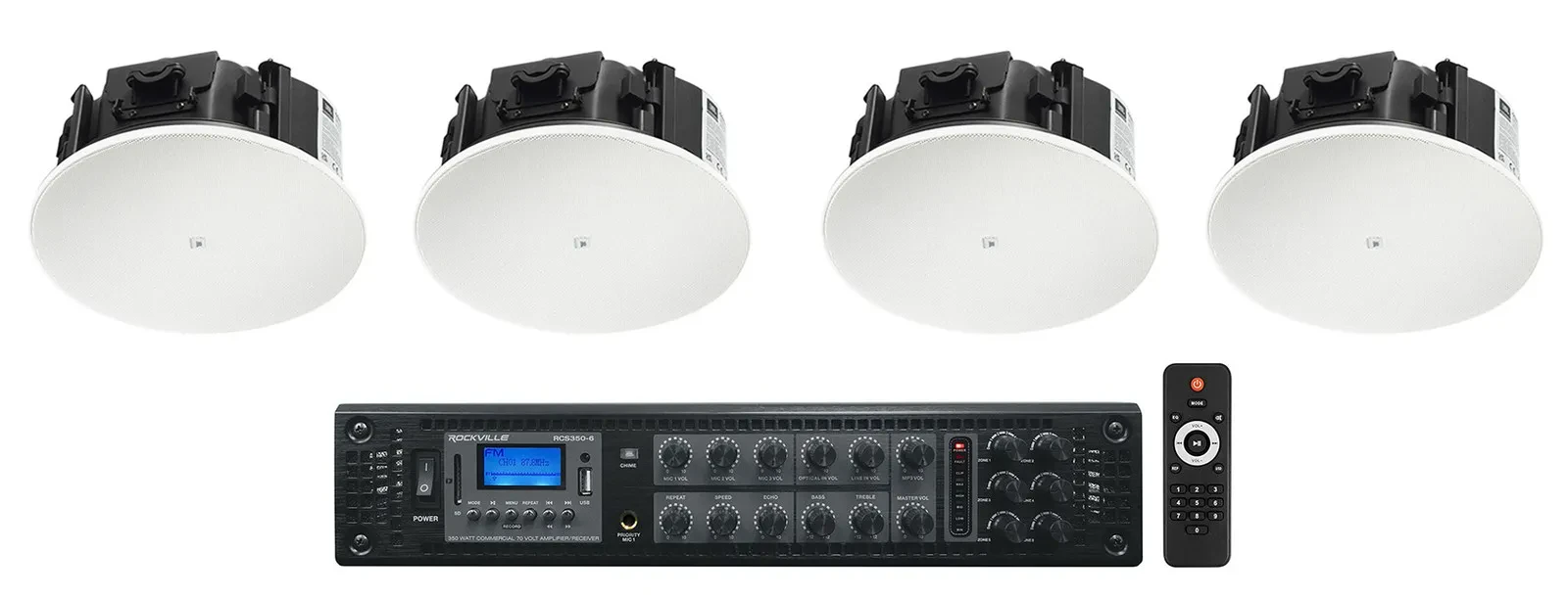 Потолочная акустика для коммерческих инсталляций JBL Control 426LP 6.5" 70V (набор, 4 шт.) + усилитель RCS350-6