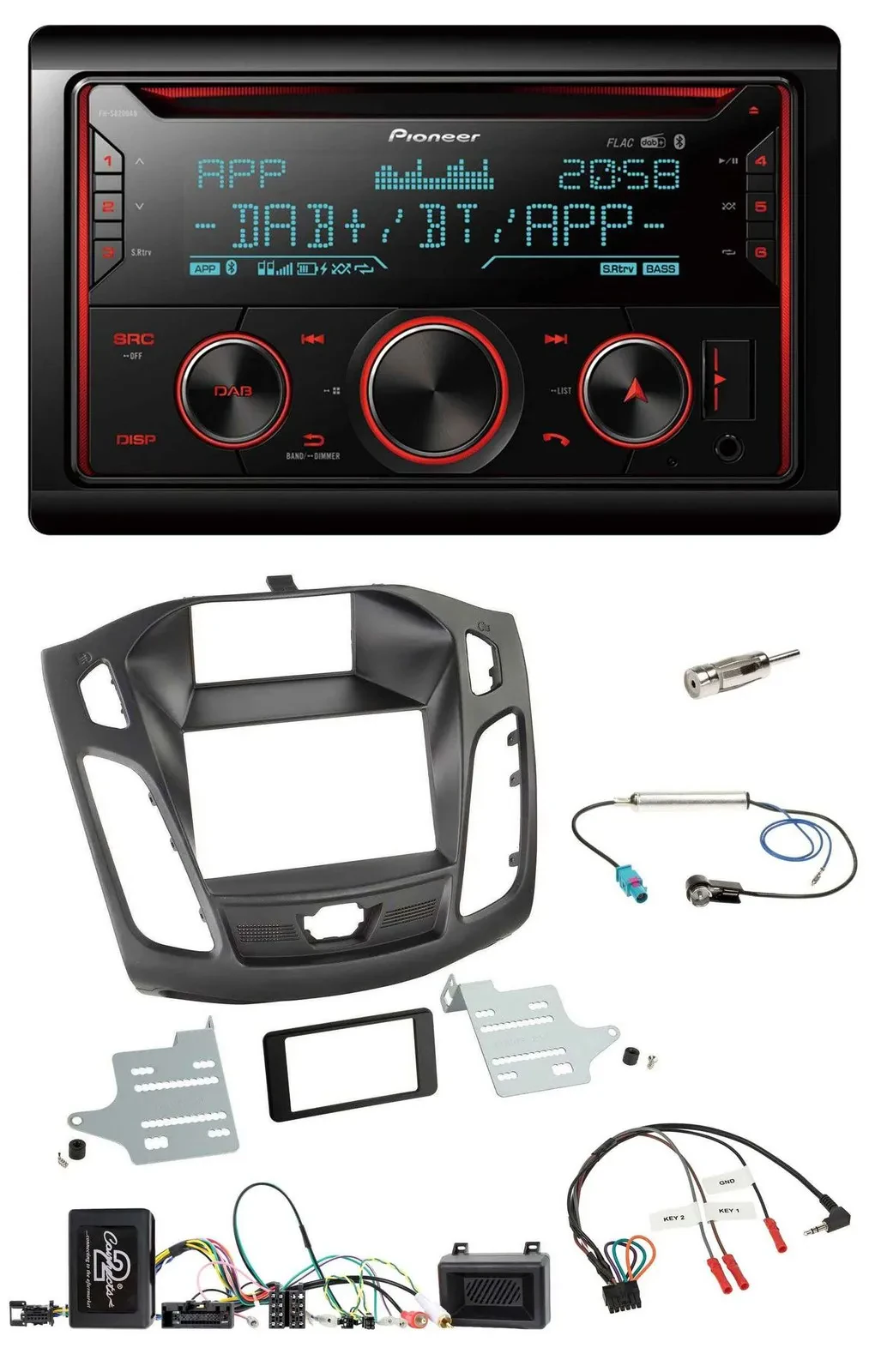 Pioneer 2DIN DAB Lenkrad Bluetooth USB CD Autoradio für Ford Focus 2011-2014