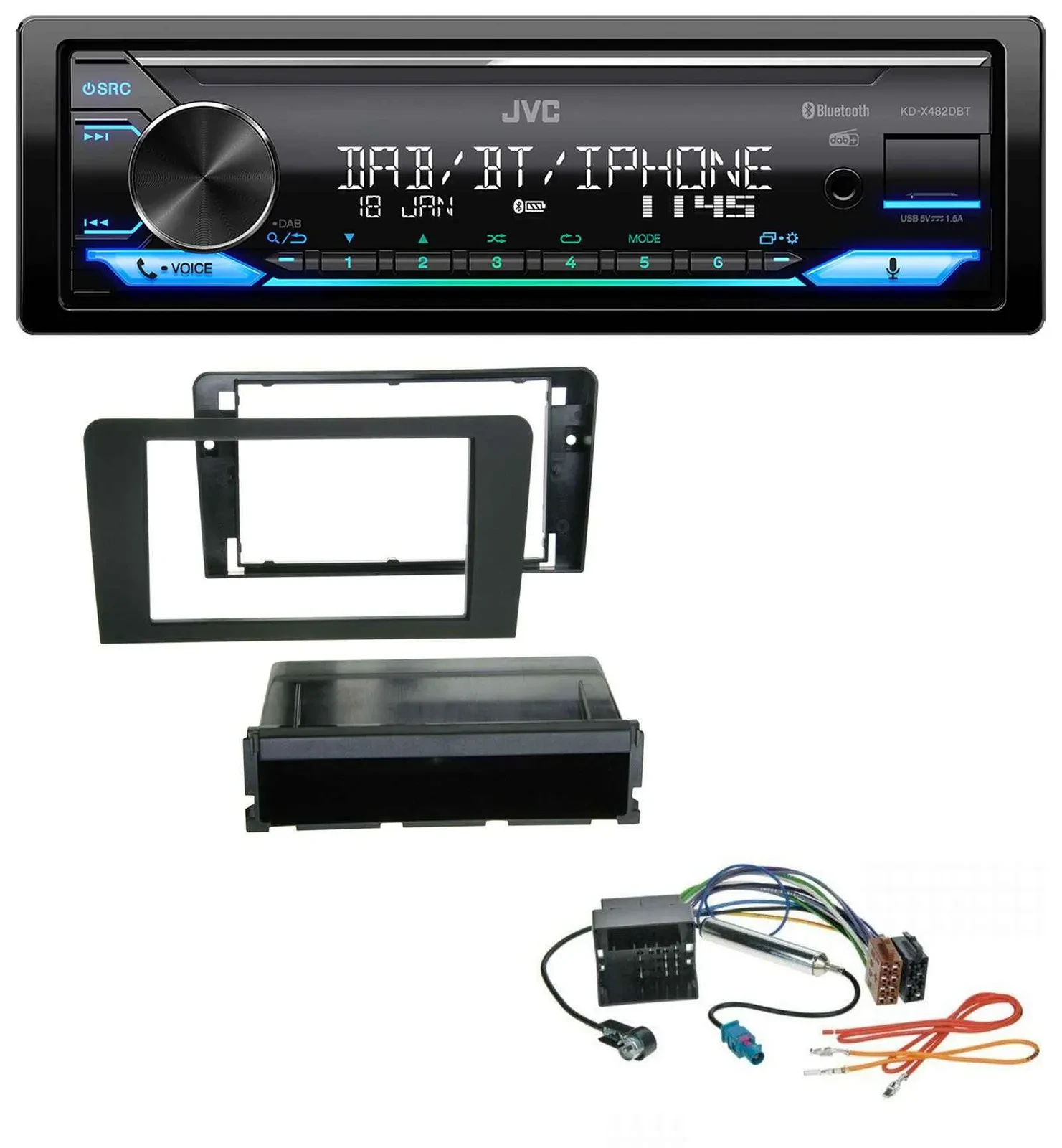 Автомагнитола JVC Bluetooth DAB USB MP3 для Audi A3 8P (2003–2012) Quadlock