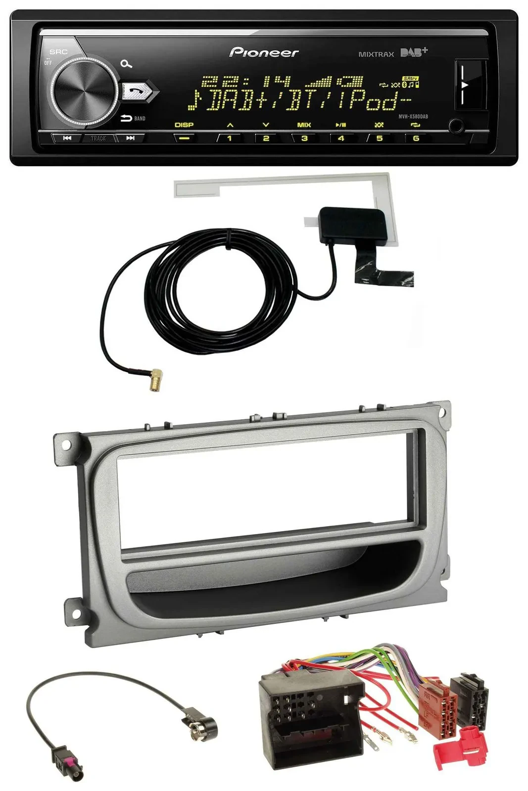 Автомагнитола Pioneer для Ford Focus/Galaxy/C‑Max (с 2007), Bluetooth, DAB, USB, MP3, серебристая