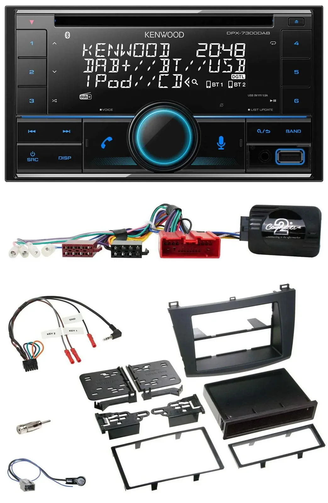 Kenwood CD 2DIN DAB USB Lenkrad Bluetooth Autoradio für Mazda 3 09-13 Can-Bus