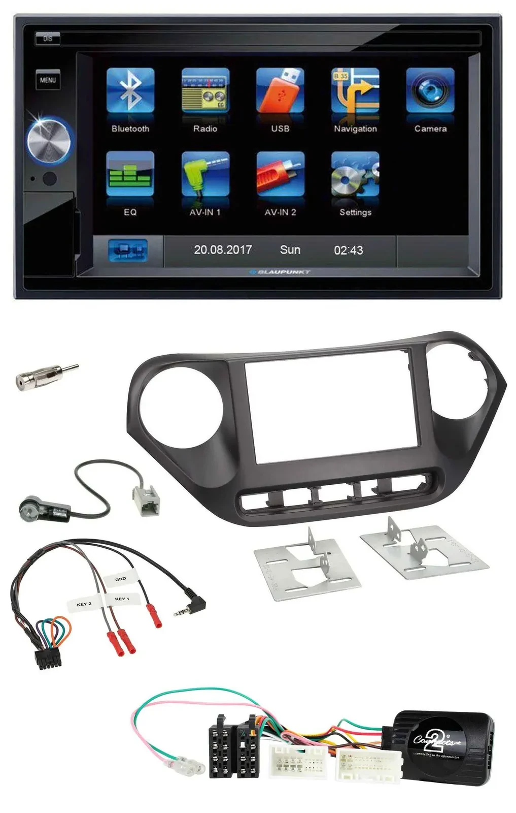 Blaupunkt 2DIN Bluetooth TMC USB Lenkrad SD Navigation für Hyundai i10 ab 2014