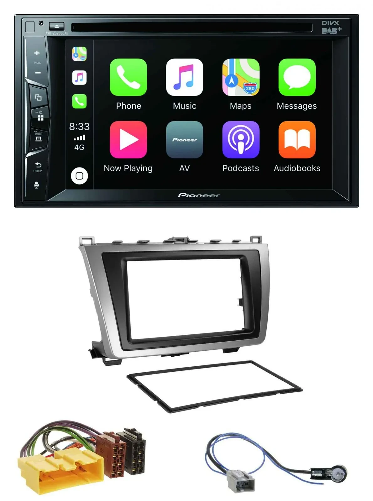 Автомагнитола Pioneer 2 DIN, DVD, USB, Bluetooth, DAB для Mazda 6 (2008–2012) черно-серебристая