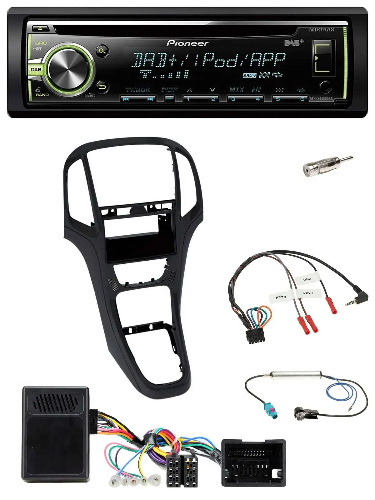 Автомагнитола для Opel Astra J (2009–2016) Pioneer DAB, USB, MP3, CD, перламутровый чёрный, совместима с кнопками на руле