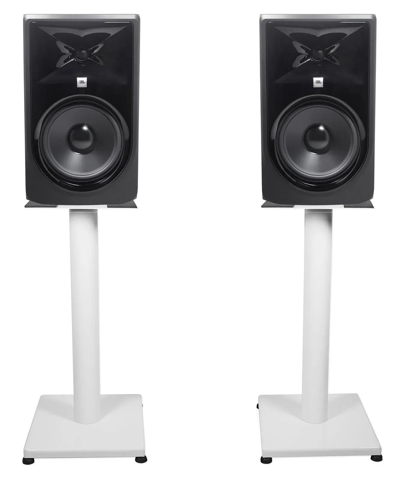 (2) JBL 308P MkII 8" Powered Studio Monitor Monitoring Speakers+White 21" Stands
